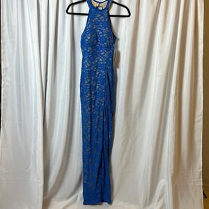 Honey and Rosie Dress Royal Blue Lace with Mesh NWT Size S Halter Formal Dress